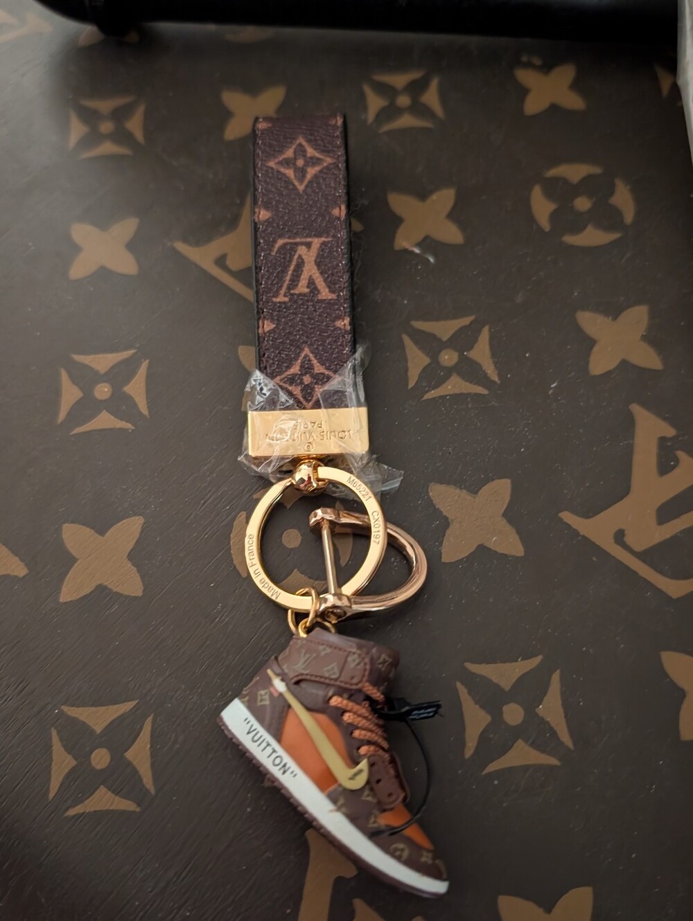 'Fashion'  Brown and Gold Hi-Top Sneaker Key Holder/Bag Charm